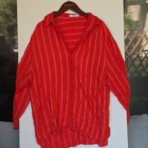 Mango Red Striped Blouse